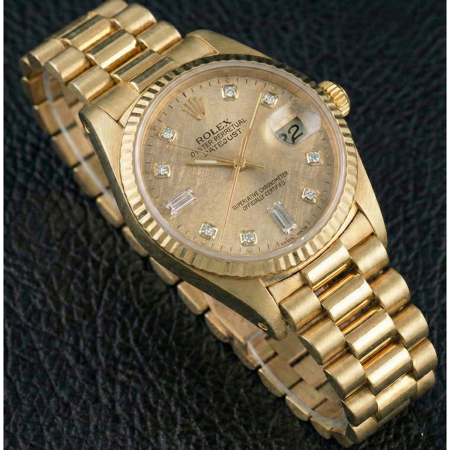 Diamond Dial Rolex Presidential Gold Watch Champagne Brushed Dial