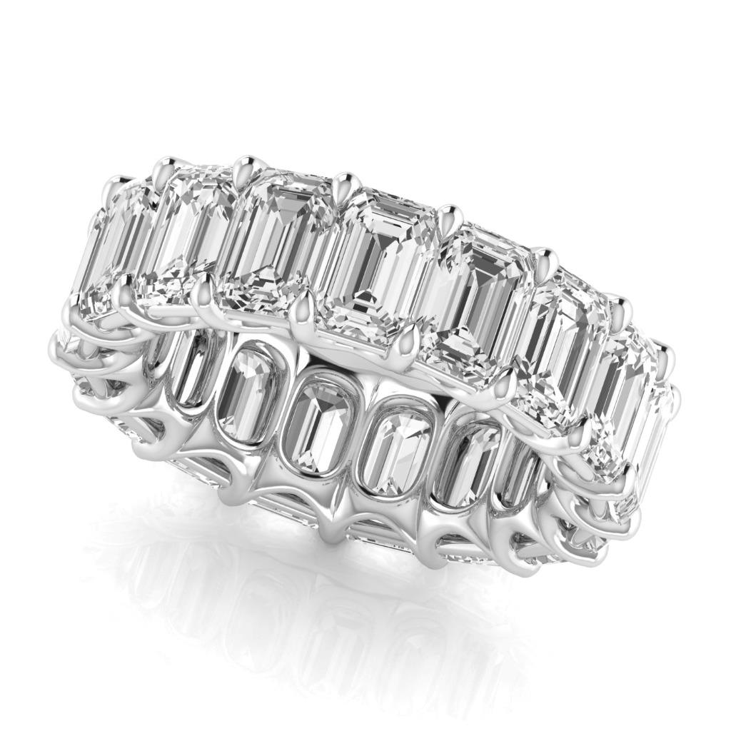 Diamond Emerald Eternity Band Lab Grown Wedding 12.75 Cts Gold 14K Jewelry
