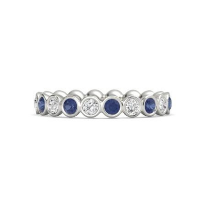 Diamond Eternity Band 2 Carat Bezel Set Round Blue Sapphire Ladies