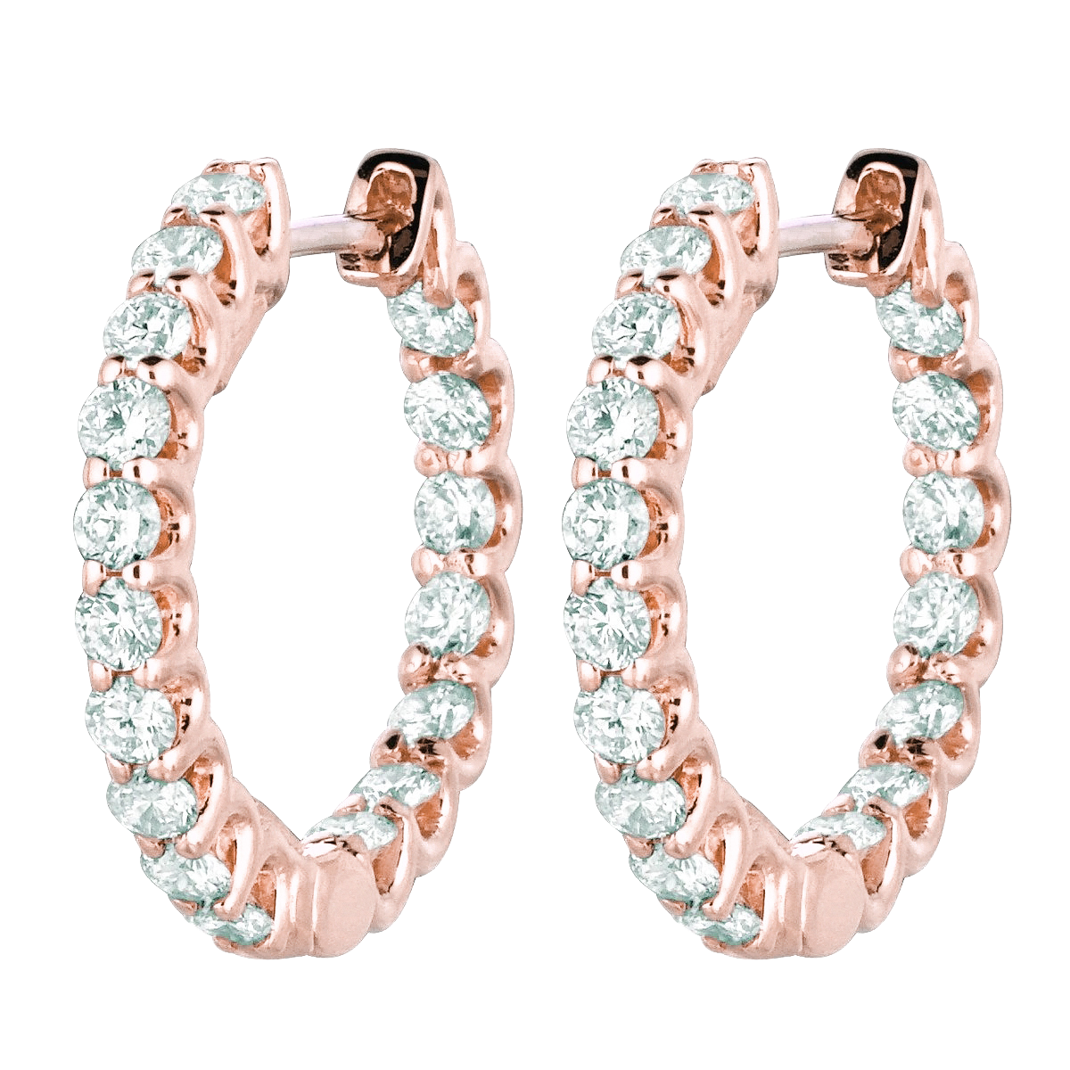 Natural Earth Mined Diamond Hoop Earrings 1.36 Carats 14K Rose Gold