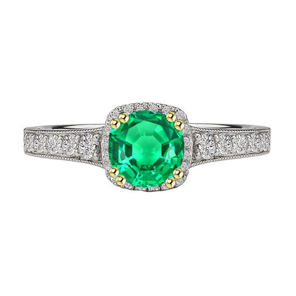 Diamonds With Green Emerald Ring Milgrain 