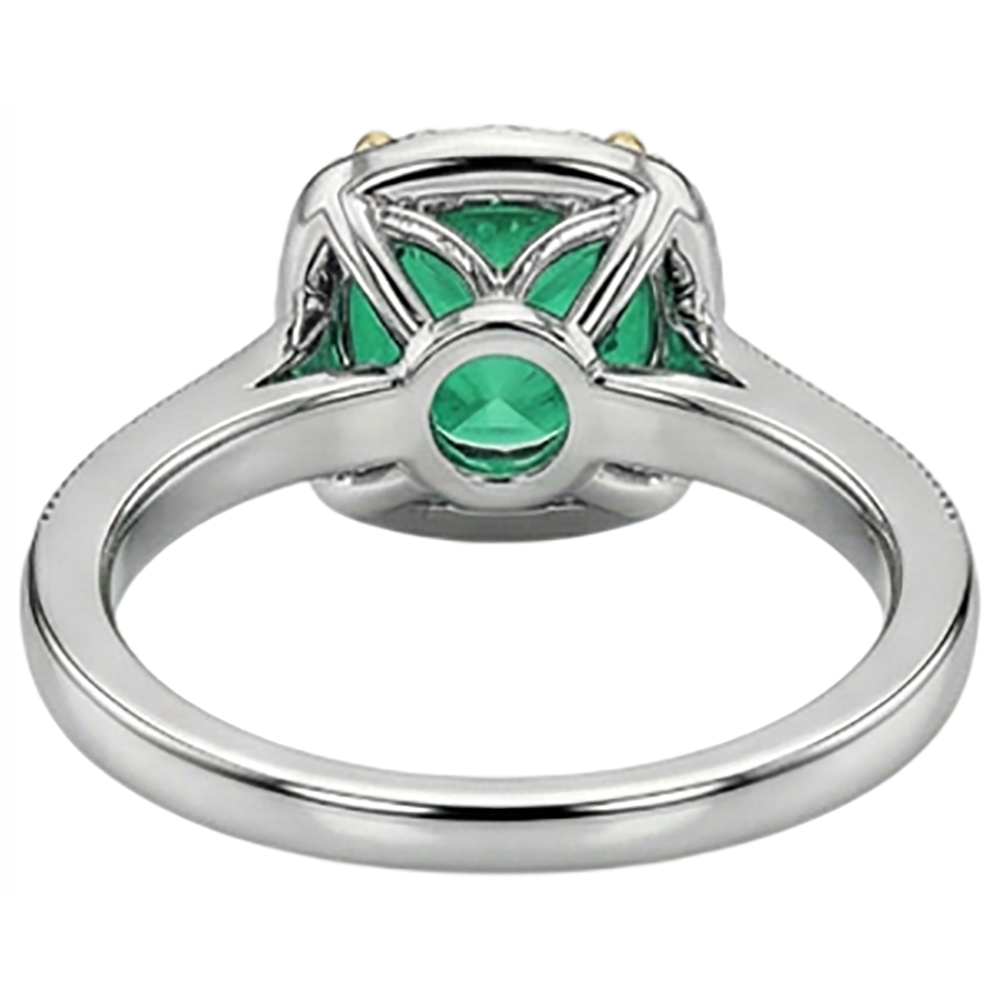 Natural Real ( Not Lab Grown ) Diamonds With Green Emerald GIA Ring Milgrain