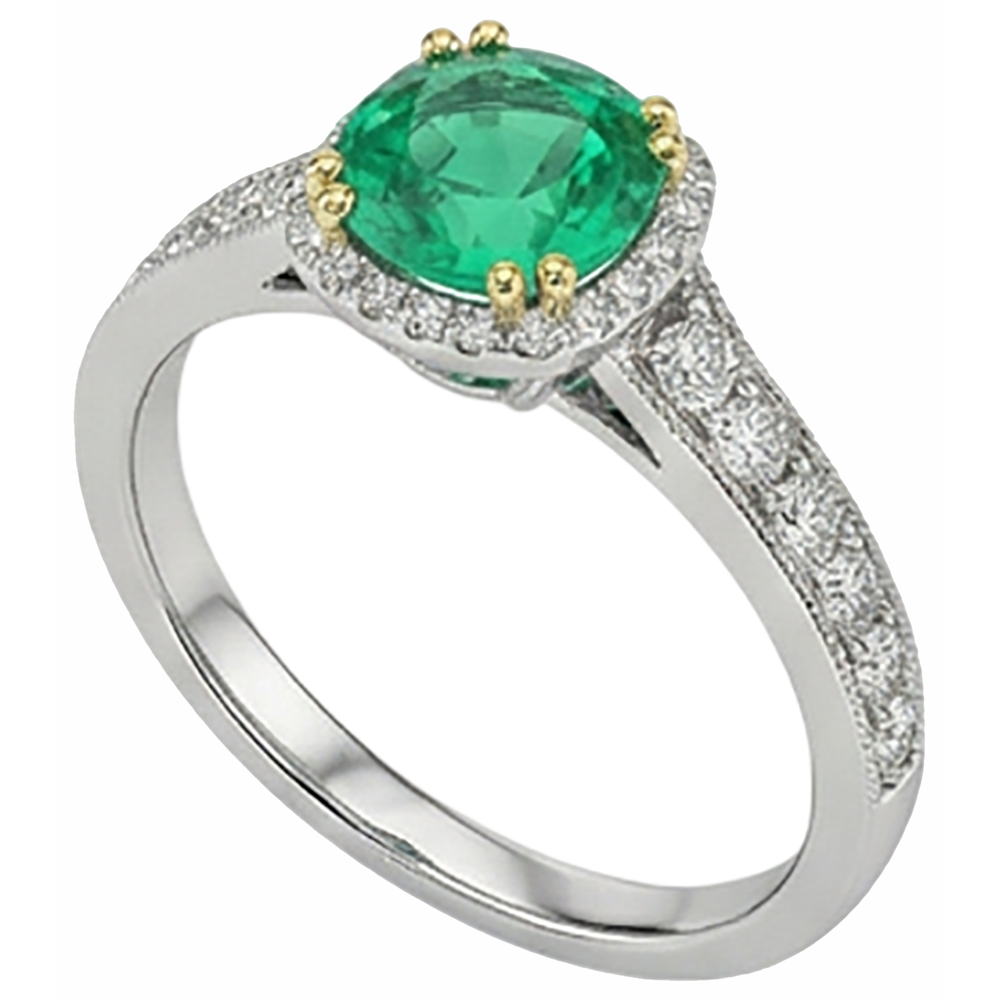 Natural Real ( Not Lab Grown ) Diamonds With Green Emerald GIA Ring Milgrain