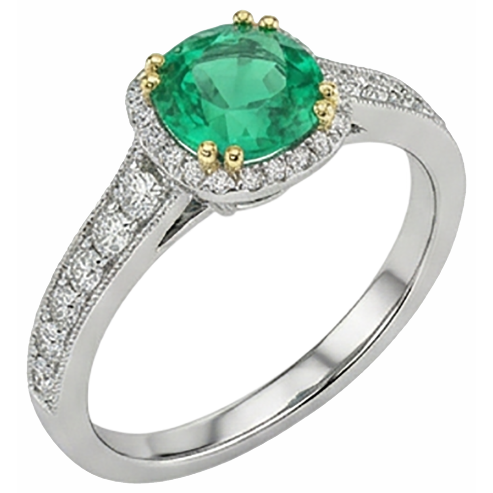 Natural Real ( Not Lab Grown ) Diamonds With Green Emerald GIA Ring Milgrain