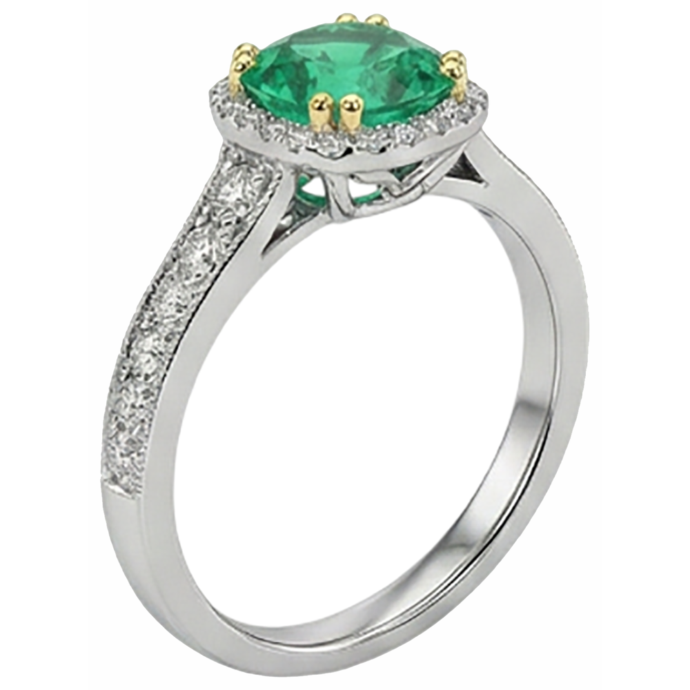 Natural Real ( Not Lab Grown ) Diamonds With Green Emerald GIA Ring Milgrain