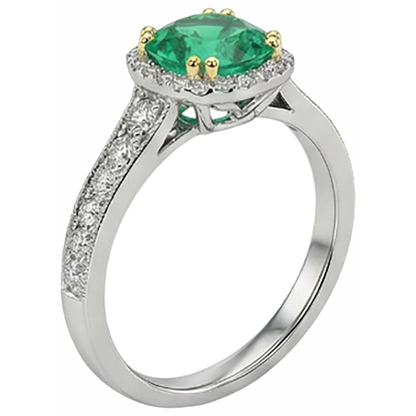Natural Real ( Not Lab Grown ) Diamonds With Green Emerald GIA Ring Milgrain