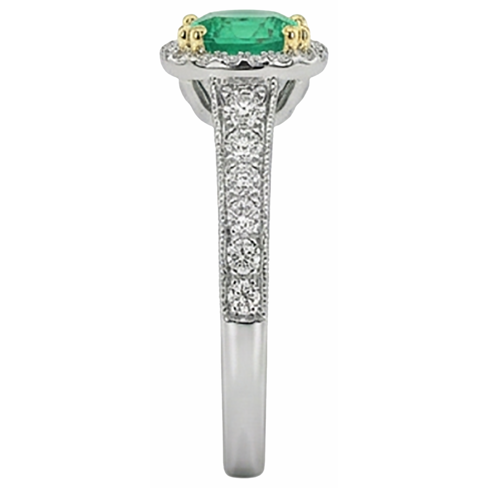 Natural Real ( Not Lab Grown ) Diamonds With Green Emerald GIA Ring Milgrain