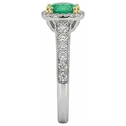 Natural Real ( Not Lab Grown ) Diamonds With Green Emerald GIA Ring Milgrain