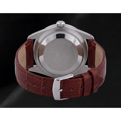 Dj Rolex Roman Dial Diamond Bezel Watch Brown Leather Band Ss QUICK SET