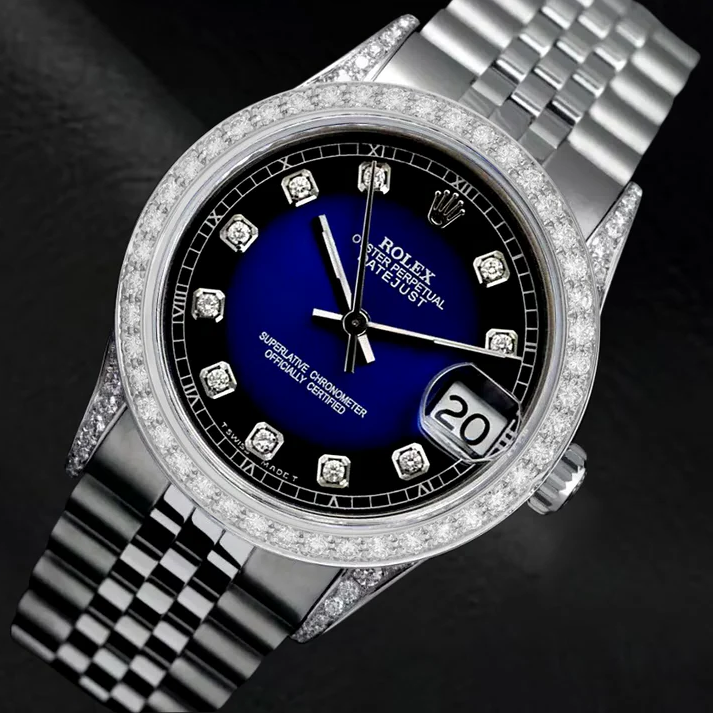 Dj Watch Custom Blue Diamond Dial Bezel Rolex Jubilee Bracelet Ss QUICK SET