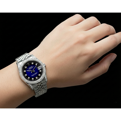 Dj Watch Custom Blue Diamond Dial Bezel Rolex Jubilee Bracelet Ss QUICK SET