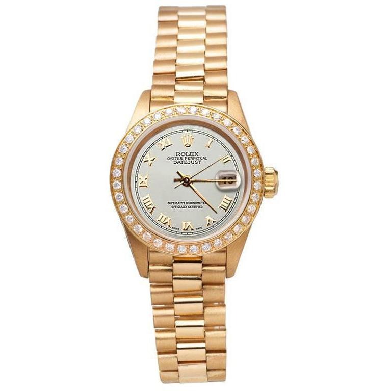 President Style Watch White Roman Dial Diamond Bezel