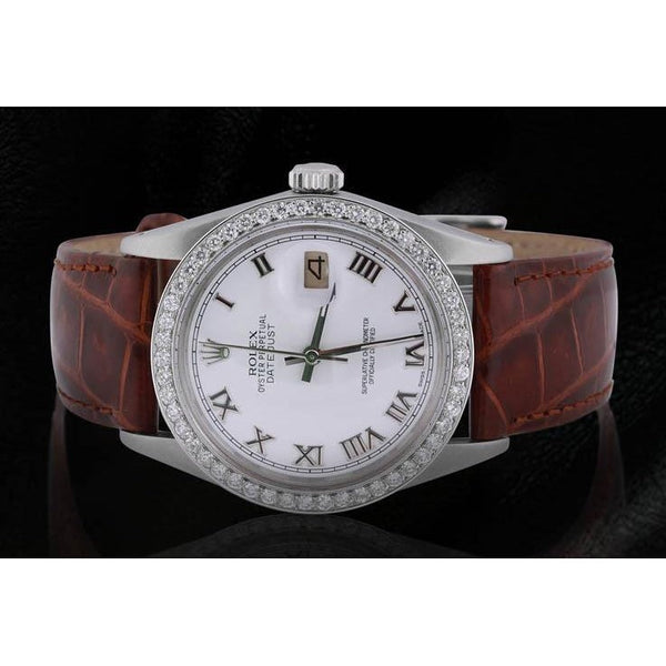 Bezel Watch Brown Leather Band Ss QUICK SET