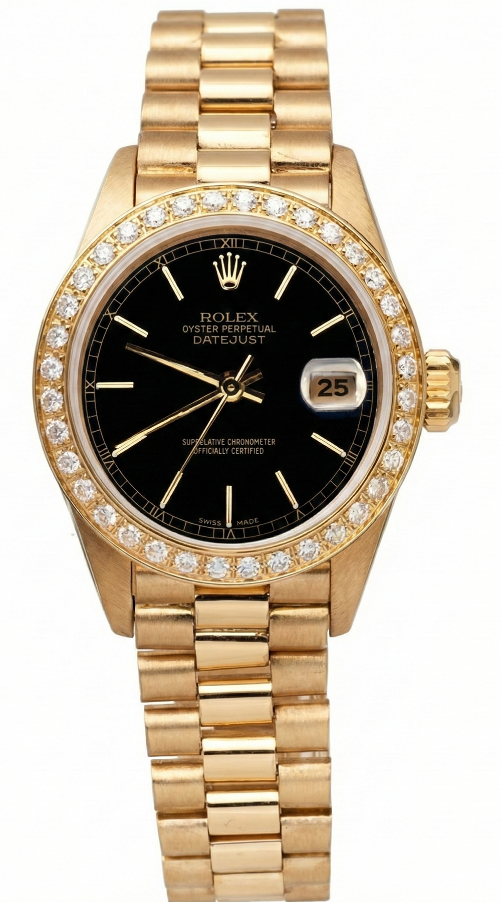 Dj Rolex Black Stick Dial Presidential Watch Gold Diamond Bezel
