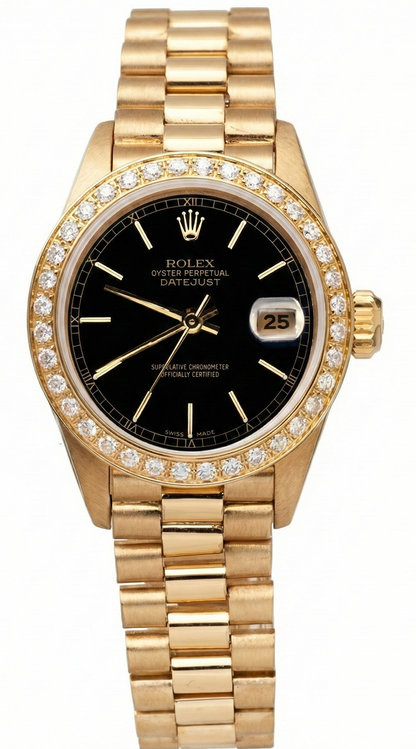 Dj Rolex Black Stick Dial Presidential Watch Gold Diamond Bezel