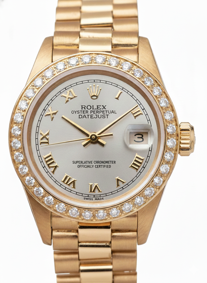 Dj Rolex Gold President Style Watch White Roman Dial Diamond Bezel