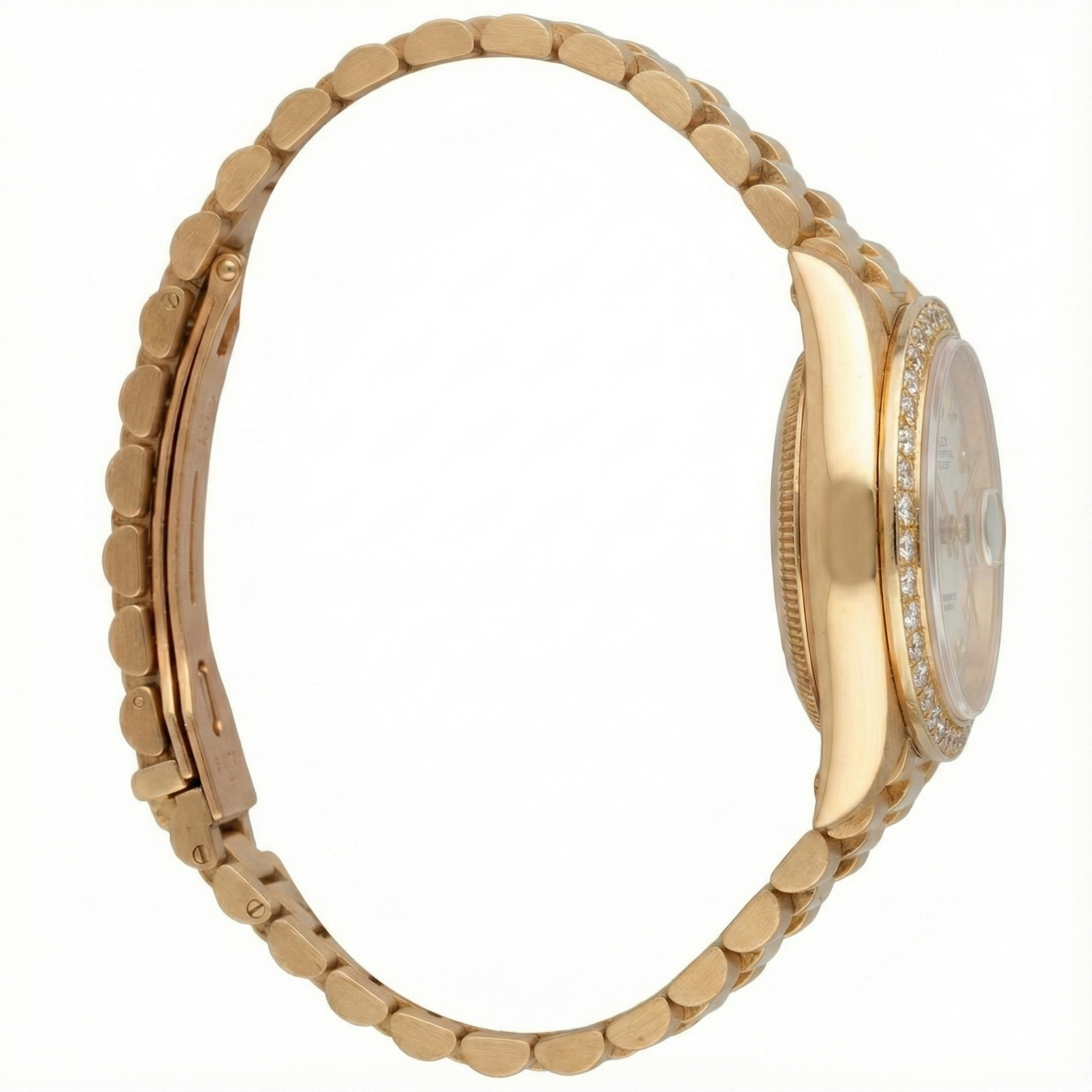 Dj Rolex Gold President Style Watch White Roman Dial Diamond Bezel