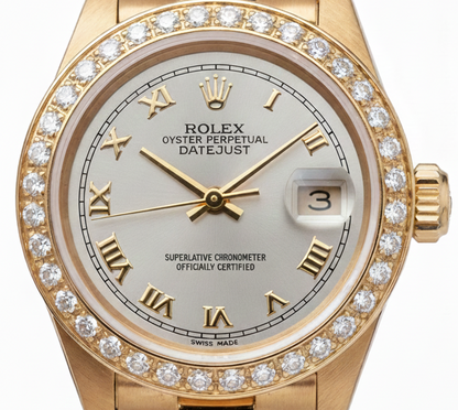 Dj Rolex Gold President Style Watch White Roman Dial Diamond Bezel
