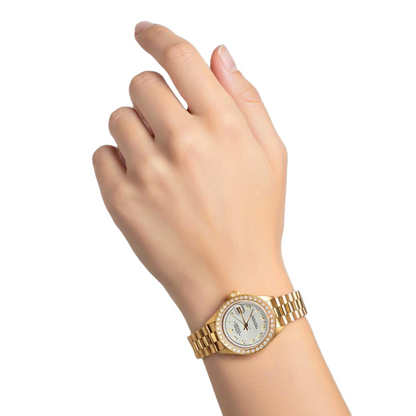 Dj Rolex Gold President Style Watch White Roman Dial Diamond Bezel P2