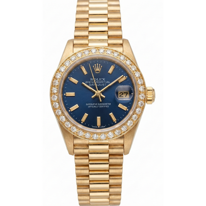 Dj Rolex Presidential Style Watch Blue Stick Dial Diamond Bezel