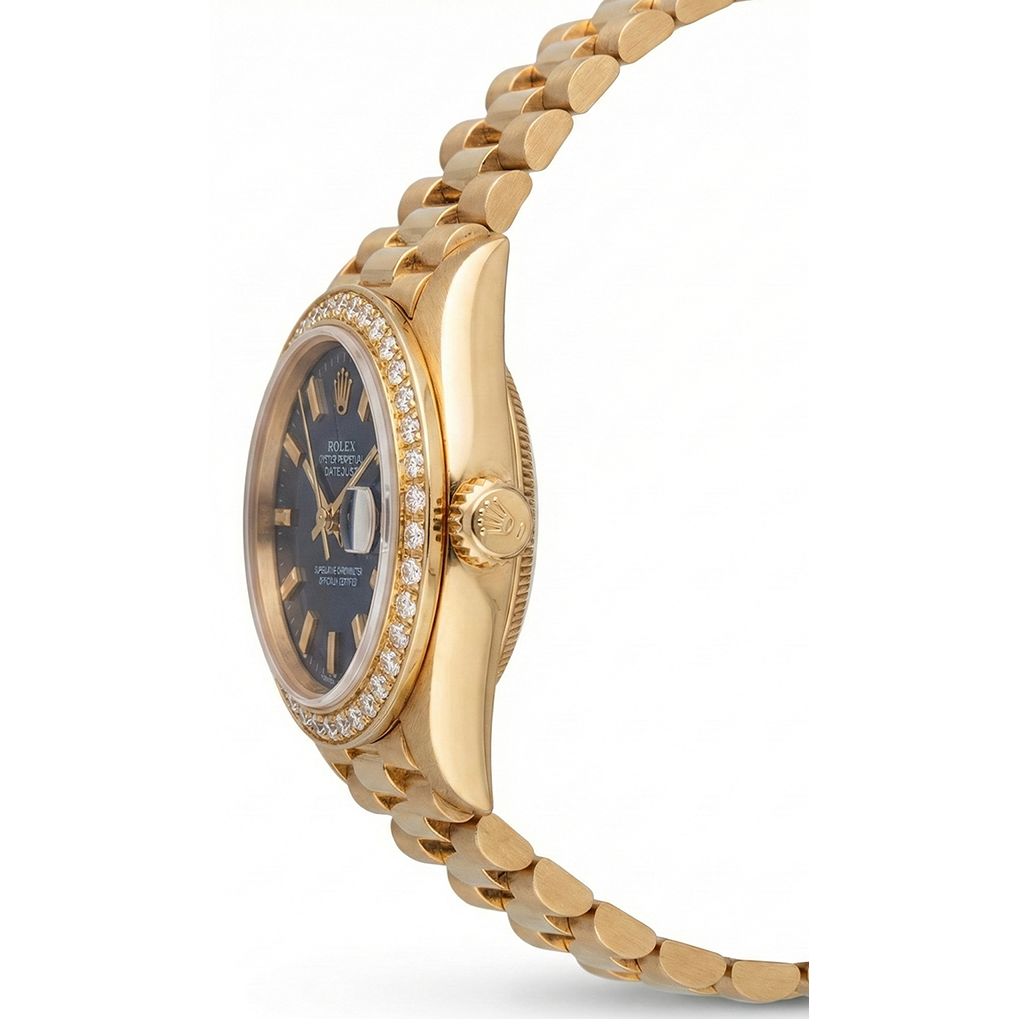 Dj Rolex Presidential Style Watch Blue Stick Dial Diamond Bezel