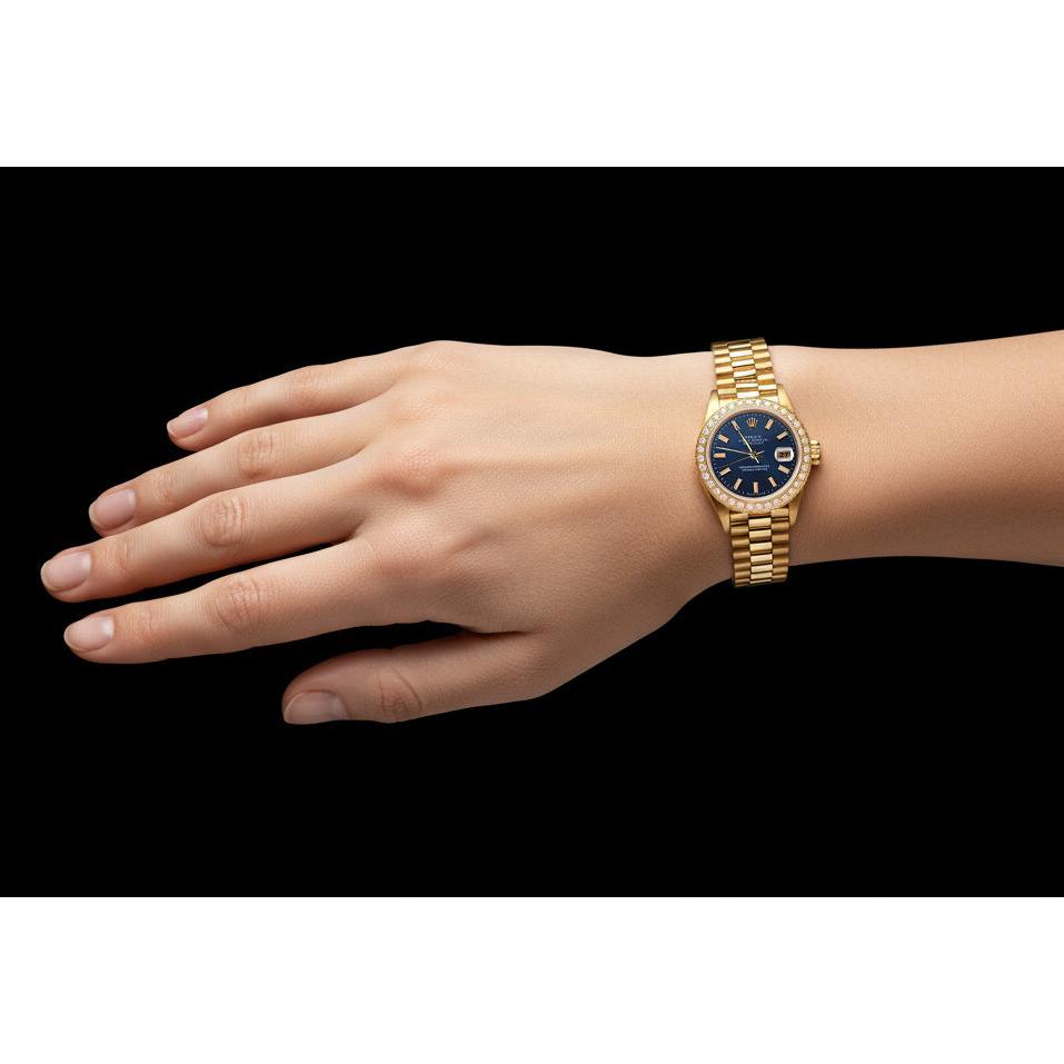 Dj Rolex Presidential Style Watch Blue Stick Dial Diamond Bezel P2