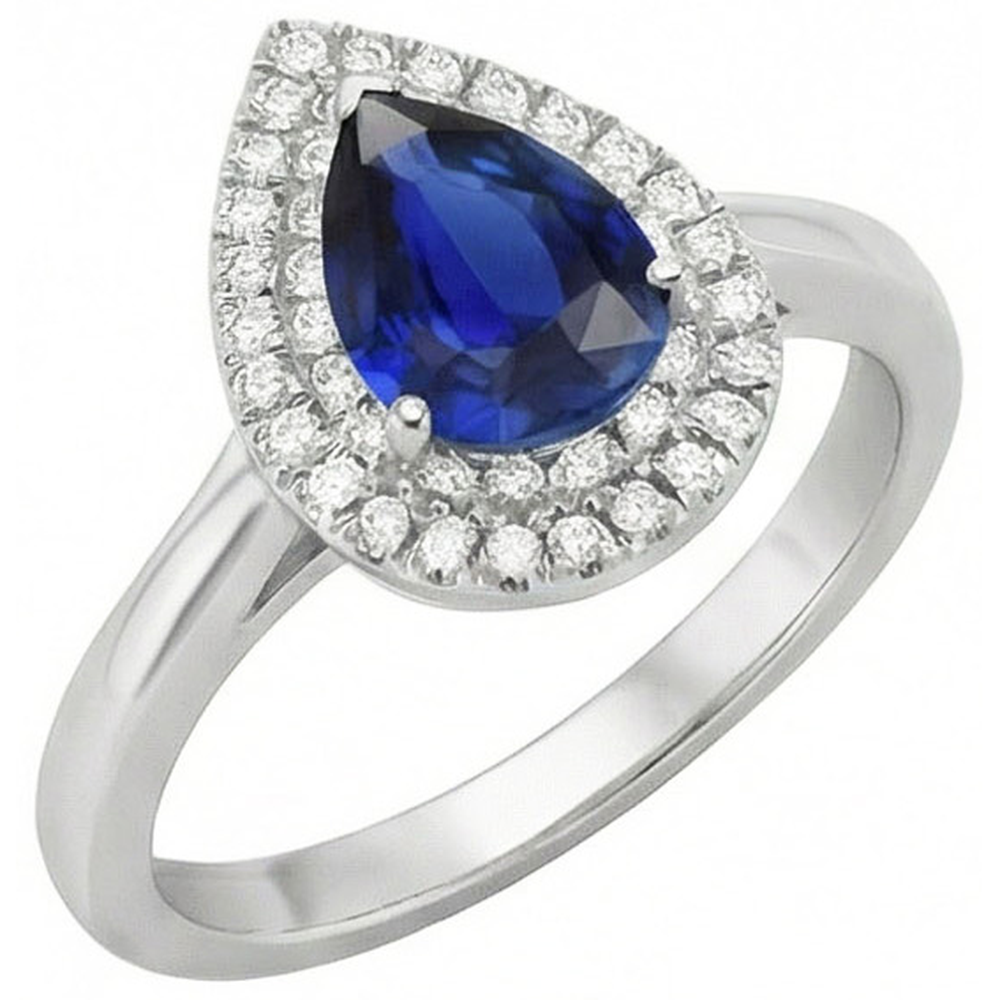 Natural Real ( Not Lab Grown )  Double Halo Anniversary Ring Pear Sri Lankan Sapphire 3 Carats