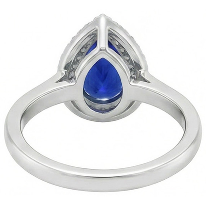 Natural Real ( Not Lab Grown )  Double Halo Anniversary Ring Pear Sri Lankan Sapphire 3 Carats