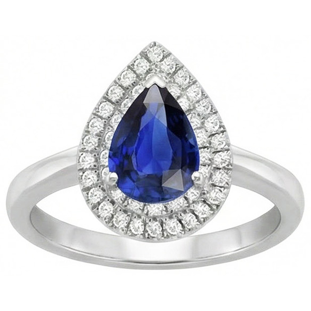Natural Real ( Not Lab Grown )  Double Halo Anniversary Ring Pear Sri Lankan Sapphire 3 Carats