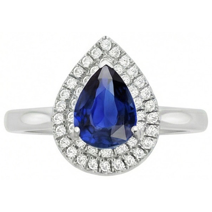 Natural Real ( Not Lab Grown )  Double Halo Anniversary Ring Pear Sri Lankan Sapphire 3 Carats