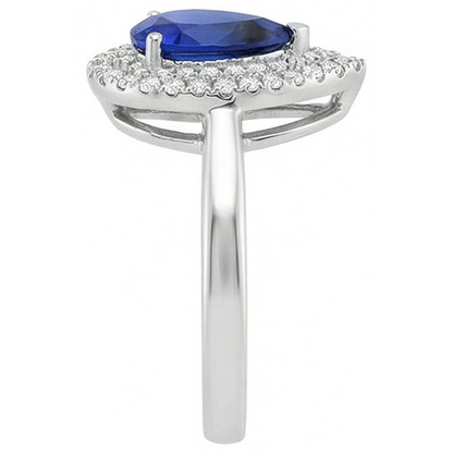 Natural Real ( Not Lab Grown )  Double Halo Anniversary Ring Pear Sri Lankan Sapphire 3 Carats