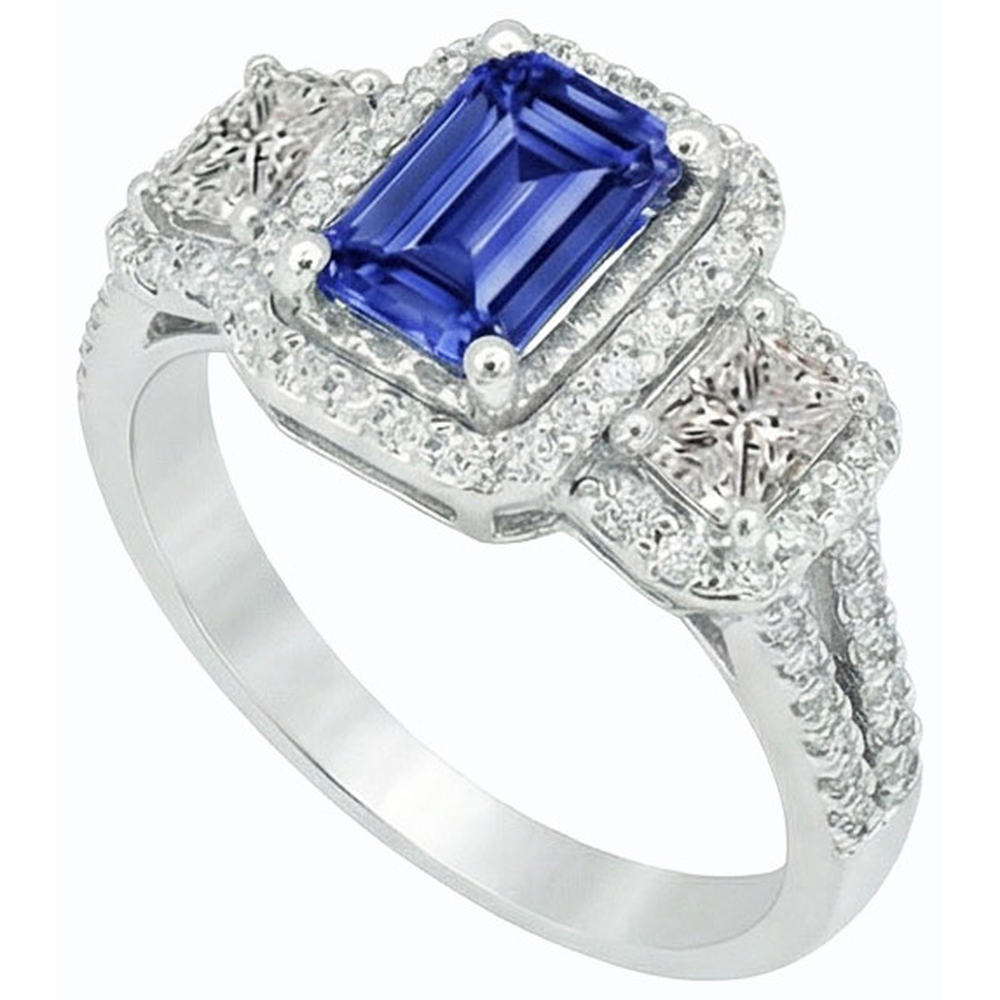 natural emerald sapphire 3.50ct ring front view