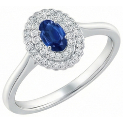 Double Halo Blue Sapphire With Natural Earth Mined Diamonds Ring 3.25 Carats