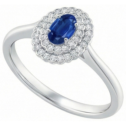 Double Halo Blue Sapphire With Natural Earth Mined Diamonds Ring 3.25 Carats