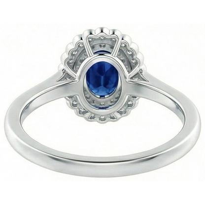 Double Halo Blue Sapphire With Natural Earth Mined Diamonds Ring 3.25 Carats