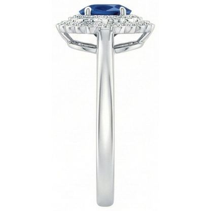 Double Halo Blue Sapphire With Natural Earth Mined Diamonds Ring 3.25 Carats