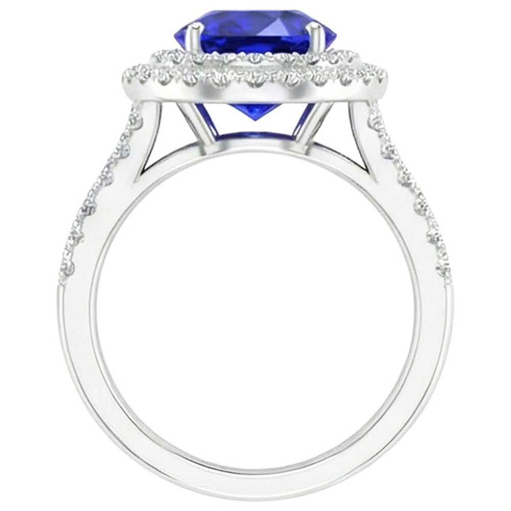 Natural Real ( Not Lab Grown )  Double Halo Ceylon Sapphire Engagement Ring 6.75 Carats Ladies Jewelry
