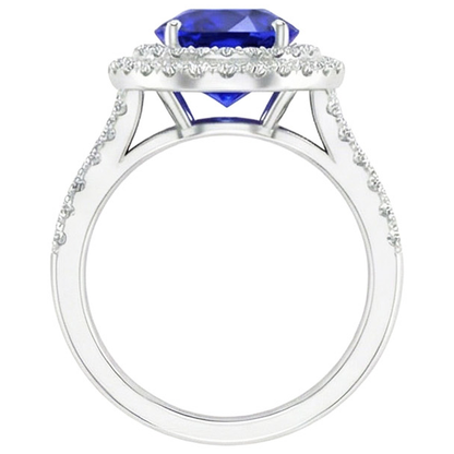 Natural Real ( Not Lab Grown )  Double Halo Ceylon Sapphire Engagement Ring 6.75 Carats Ladies Jewelry