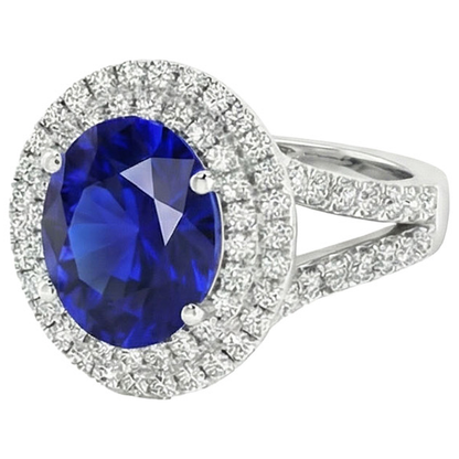 Natural Real ( Not Lab Grown )  Double Halo Ceylon Sapphire Engagement Ring 6.75 Carats Ladies Jewelry