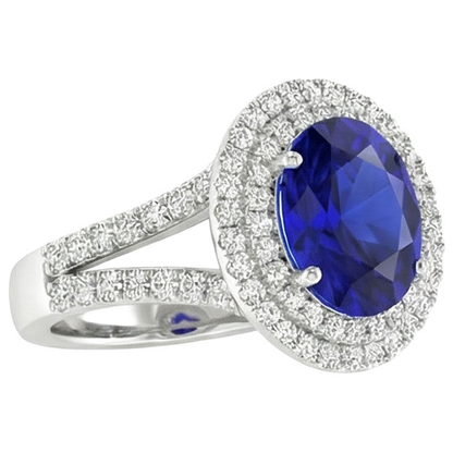 Natural Real ( Not Lab Grown )  Double Halo Ceylon Sapphire Engagement Ring 6.75 Carats Ladies Jewelry