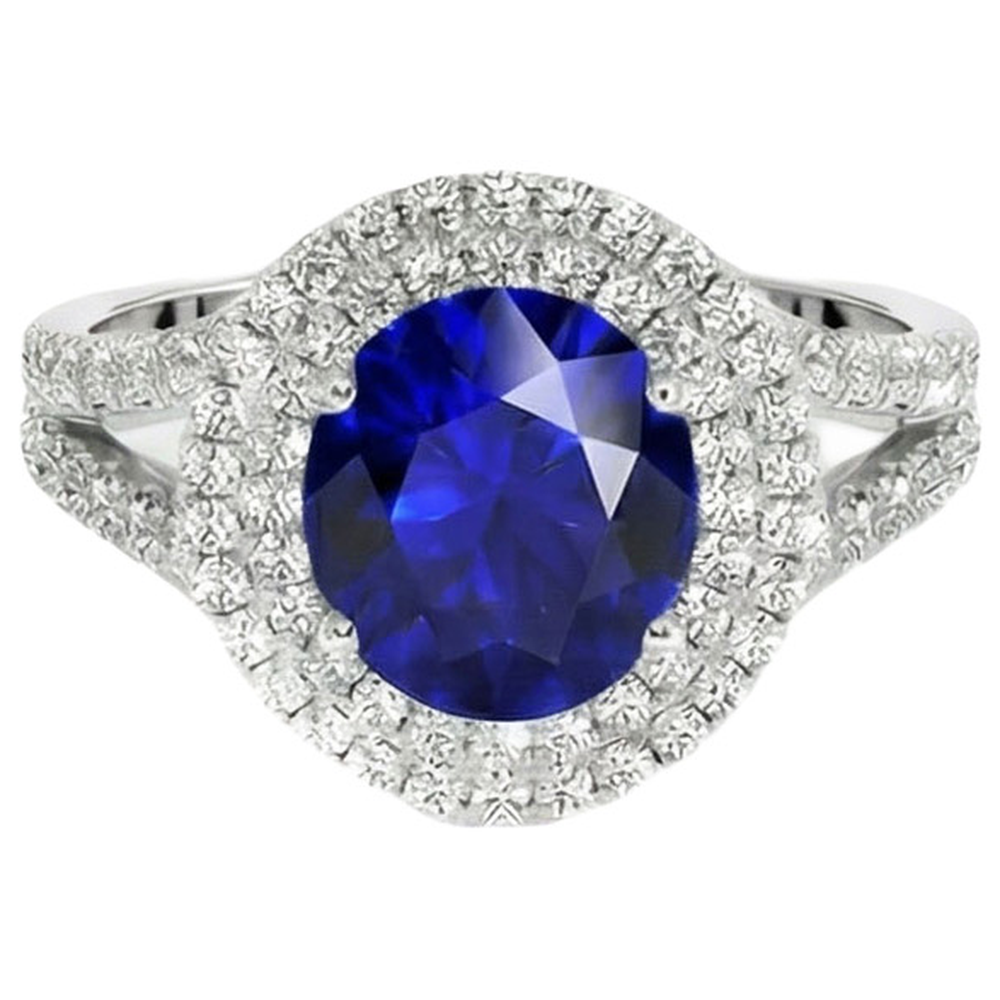 Natural Real ( Not Lab Grown )  Double Halo Ceylon Sapphire Engagement Ring 6.75 Carats Ladies Jewelry