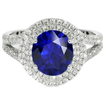 Natural Real ( Not Lab Grown )  Double Halo Ceylon Sapphire Engagement Ring 6.75 Carats Ladies Jewelry