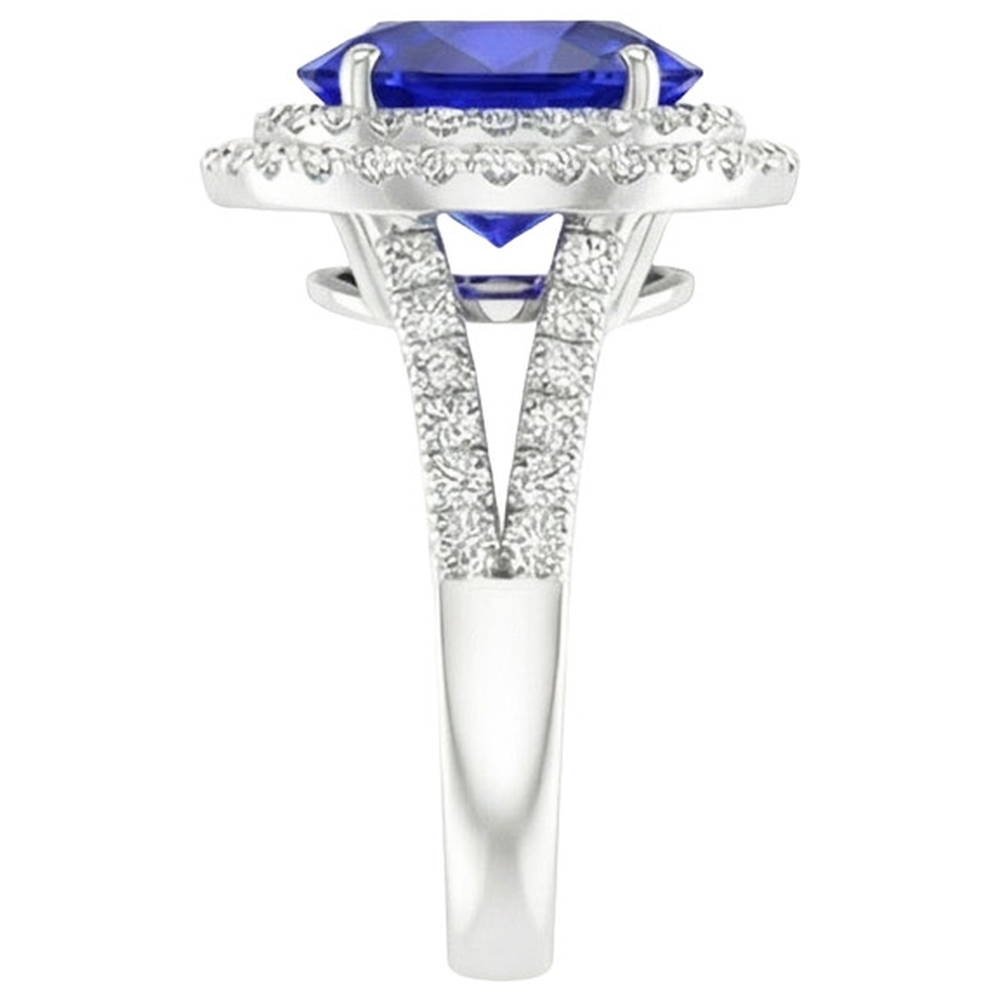 Natural Real ( Not Lab Grown )  Double Halo Ceylon Sapphire Engagement Ring 6.75 Carats Ladies Jewelry