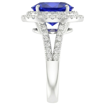 Natural Real ( Not Lab Grown )  Double Halo Ceylon Sapphire Engagement Ring 6.75 Carats Ladies Jewelry
