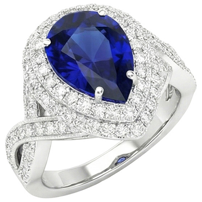 Double Halo Engagement Ring Ceylon Sapphire & Natural Earth Mined Diamonds 6.50 Carats