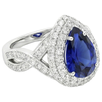 Double Halo Engagement Ring Ceylon Sapphire & Natural Earth Mined Diamonds 6.50 Carats