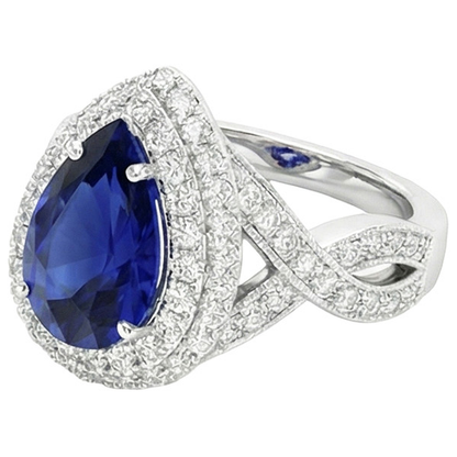 Double Halo Engagement Ring Ceylon Sapphire & Natural Earth Mined Diamonds 6.50 Carats
