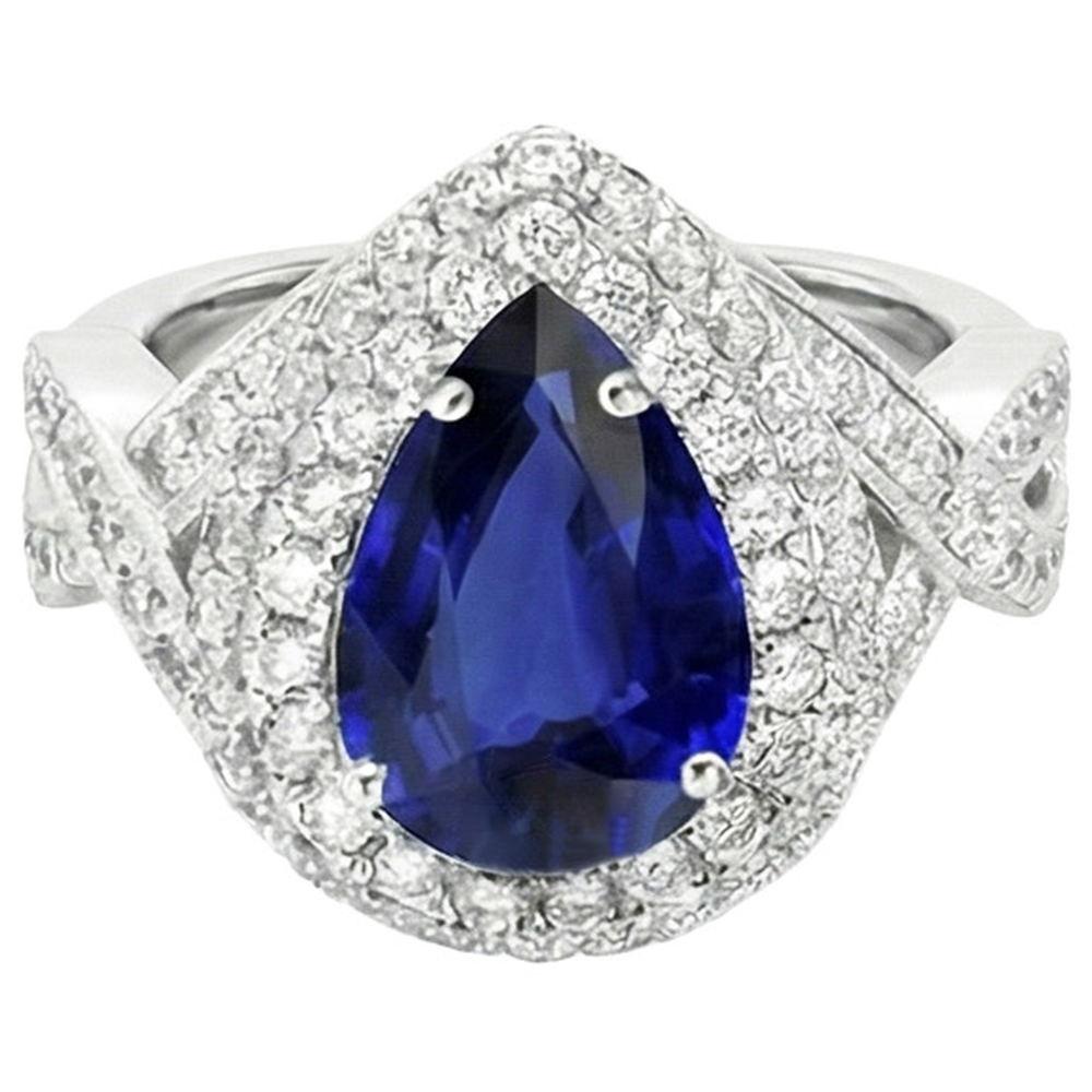 Double Halo Engagement Ring Ceylon Sapphire & Natural Earth Mined Diamonds 6.50 Carats