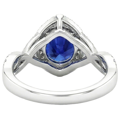 Double Halo Engagement Ring Ceylon Sapphire & Natural Earth Mined Diamonds 6.50 Carats