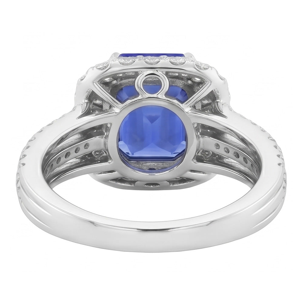 Double Halo Engagement Ring Radiant Sapphire 6 Carats Natural Earth Mined Diamonds